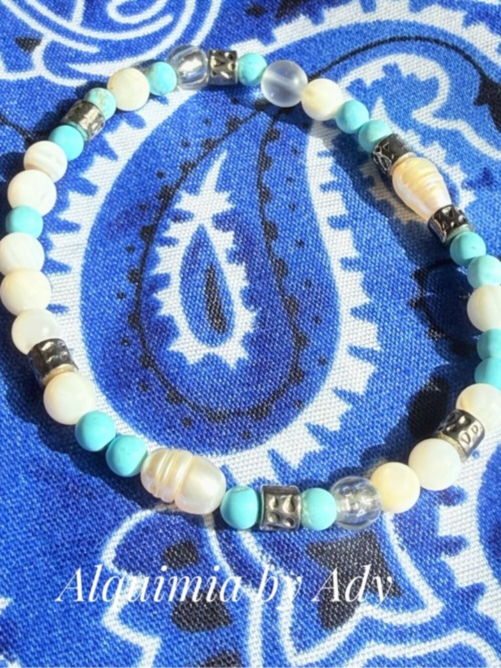 SET + Bohemian colorful gemstones charms bracelet + QUARTZ + TURQUOISE - Picture 2 of 6